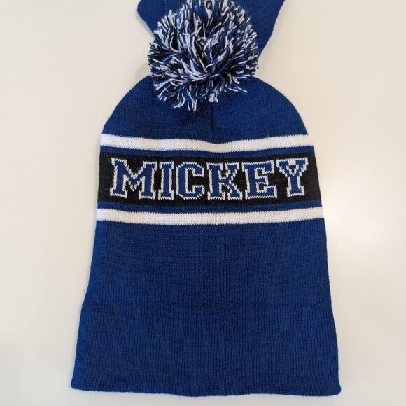New Mickey Mouse Blue Pom Beanie hat with mini stretch gloves - Picture 3 of 7